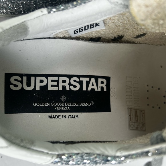 Golden Goose Silver Glitter Sneakers with Black Star - Picture 2 of 16